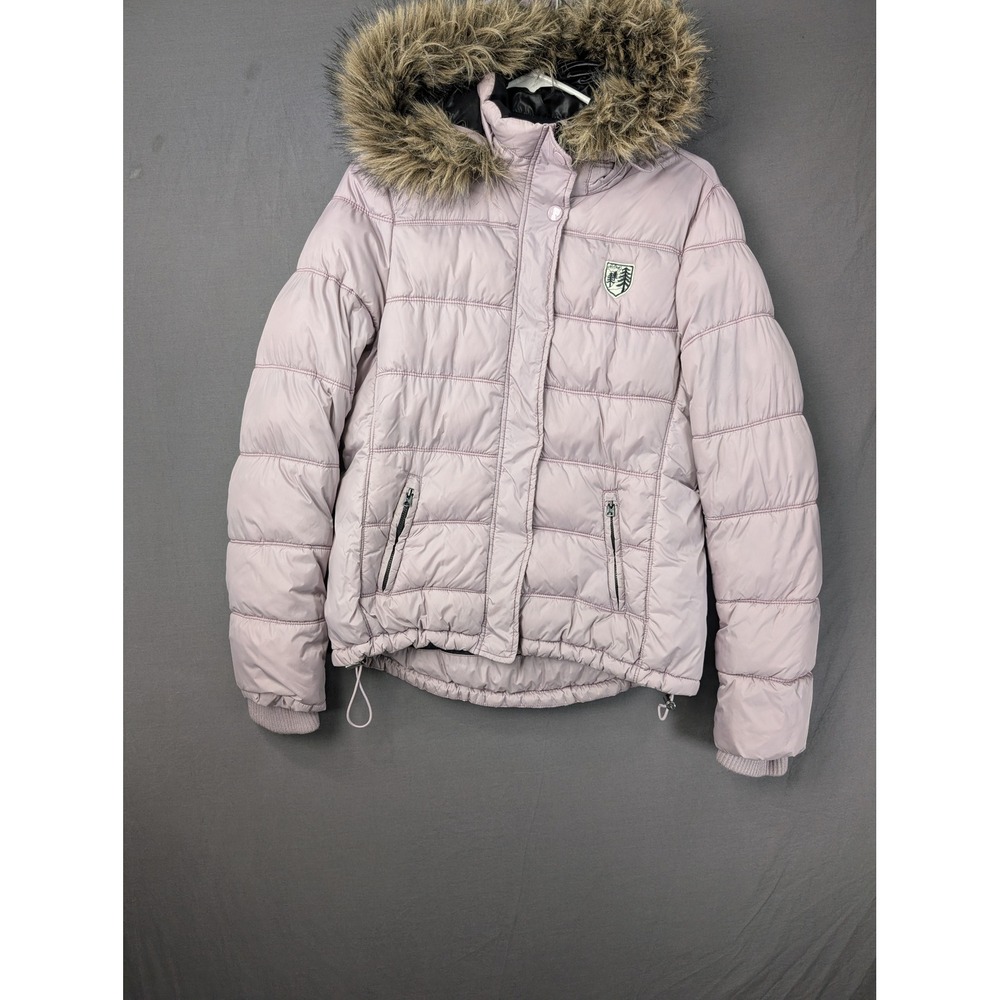 American Eagle Outfitters Kids Lavender Puffer Jacket Faux Fur Hood L